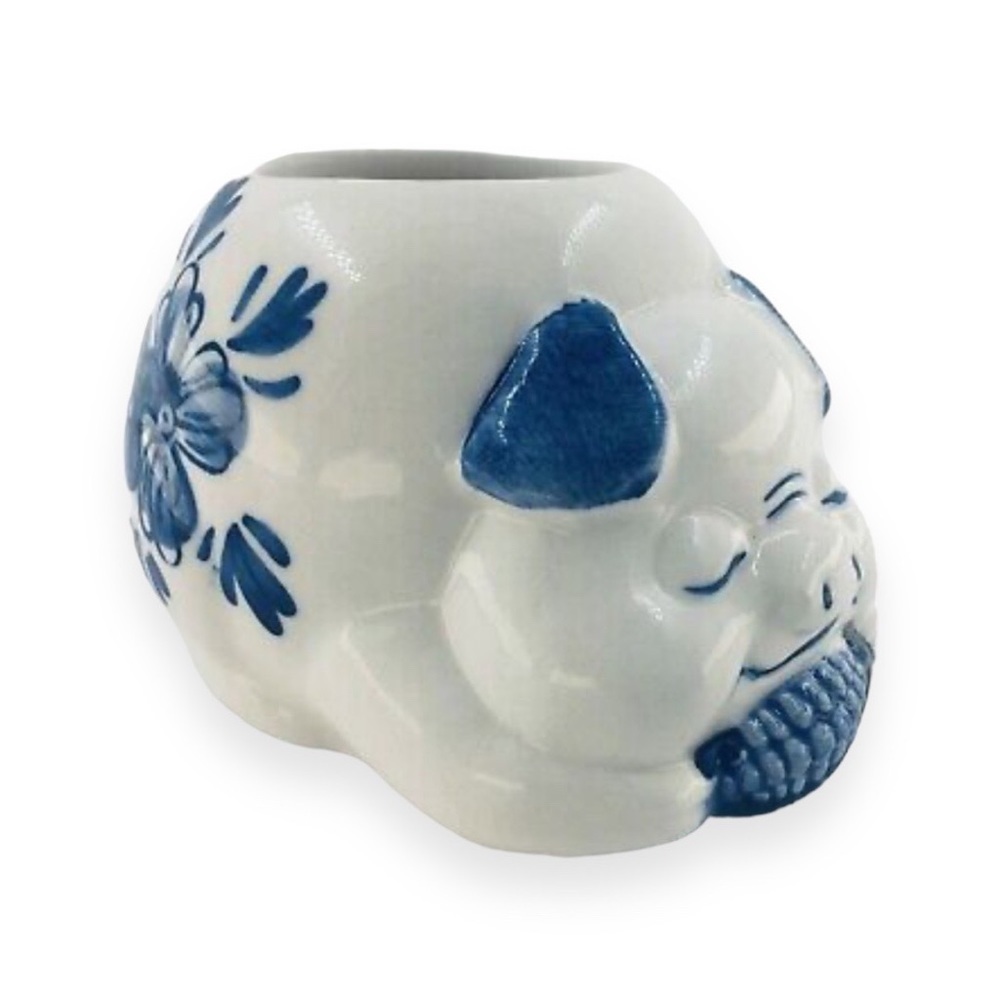 Delft Blue Porcelain‎ Pig Toothpick Holder Hand Painted Figurine Vintage 1984 - Picture 3 of 4